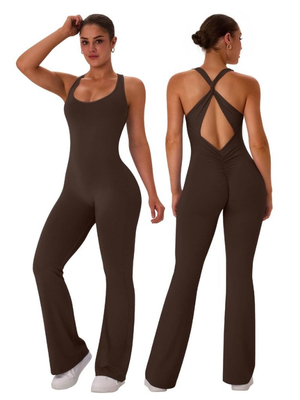 Women Flare Workout Jumpsuits One Piece Yoga Outfits